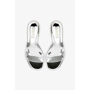 LARROUDE VIVI LUCITE HI MULE SQUARE-TOE TRANSPARENT ELEGANT LEATHER SLIDE SIZE 9